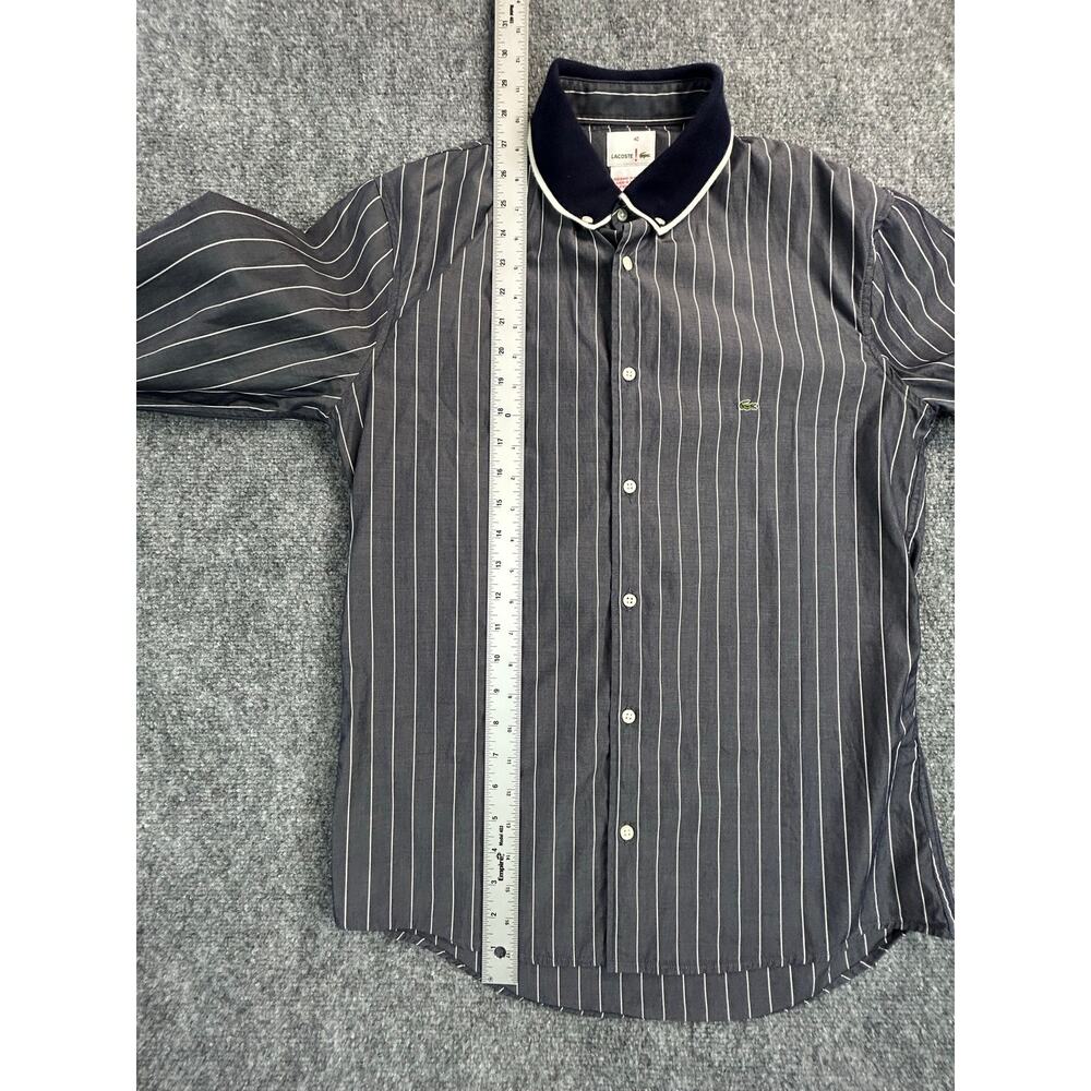 Vintage Lacoste Button Down Shirt Men's Medium Pinstripe Embroidered Croc Logo - Picture 5 of 6